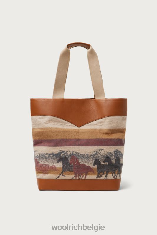 draagtas van puur katoen met leren handvatten - one of the days Woolrich unisex 8TTN0156 streep zand accessoires