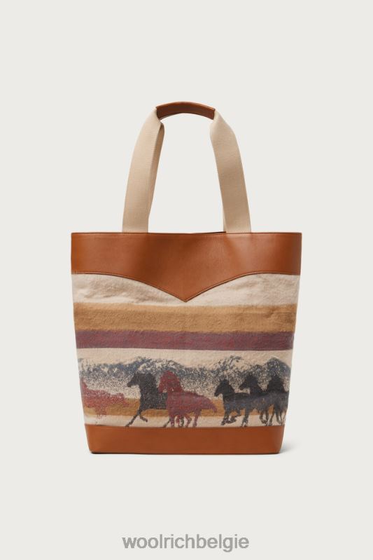 draagtas van puur katoen met leren handvatten - one of the days Woolrich unisex 8TTN0156 streep zand accessoires
