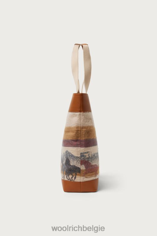 draagtas van puur katoen met leren handvatten - one of the days Woolrich unisex 8TTN0156 streep zand accessoires