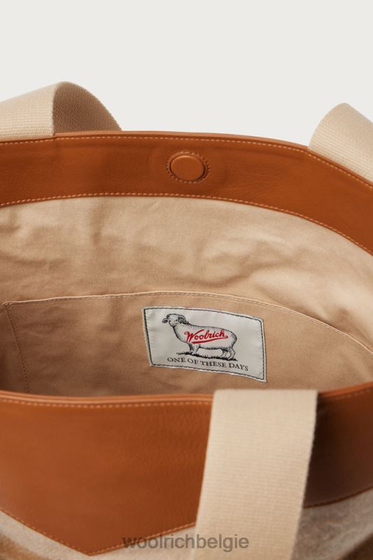 draagtas van puur katoen met leren handvatten - one of the days Woolrich unisex 8TTN0156 streep zand accessoires
