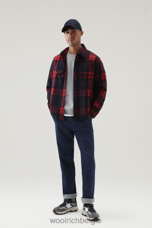 flanellen overshirt van wolmix gemaakt in de VS Woolrich Heren 8TTN0831 rood blauw ruitje kleding
