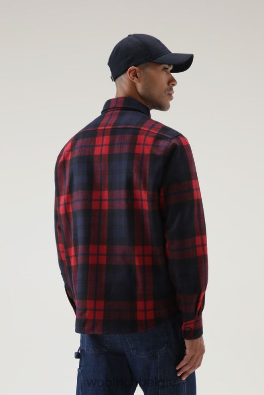 flanellen overshirt van wolmix gemaakt in de VS Woolrich Heren 8TTN0831 rood blauw ruitje kleding