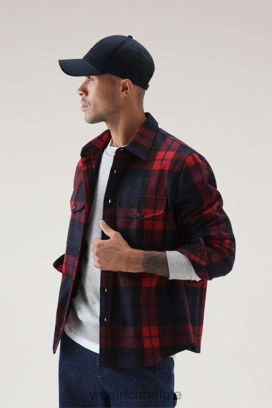 flanellen overshirt van wolmix gemaakt in de VS Woolrich Heren 8TTN0831 rood blauw ruitje kleding