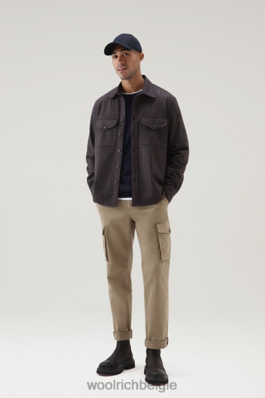 flanellen overshirt van wolmix gemaakt in de VS Woolrich Heren 8TTN0840 bruin blauwe ruit kleding
