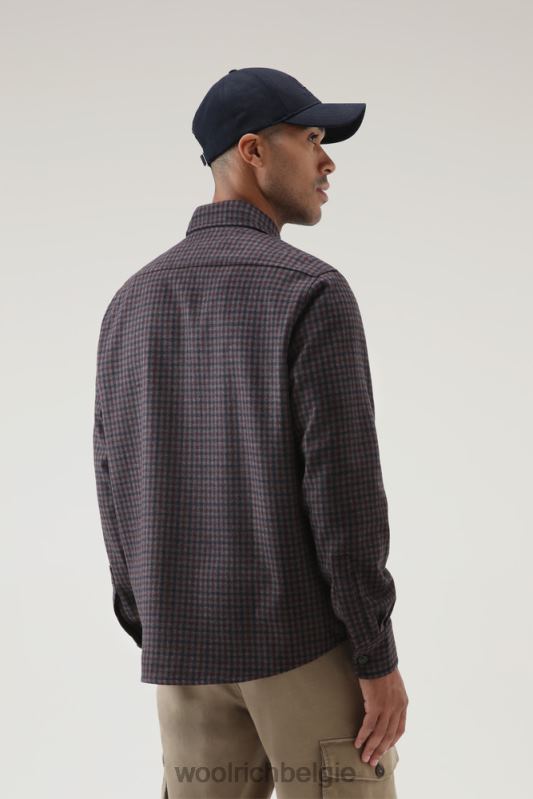 flanellen overshirt van wolmix gemaakt in de VS Woolrich Heren 8TTN0840 bruin blauwe ruit kleding