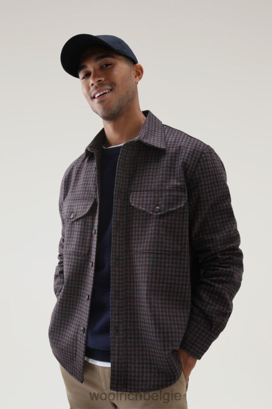 flanellen overshirt van wolmix gemaakt in de VS Woolrich Heren 8TTN0840 bruin blauwe ruit kleding