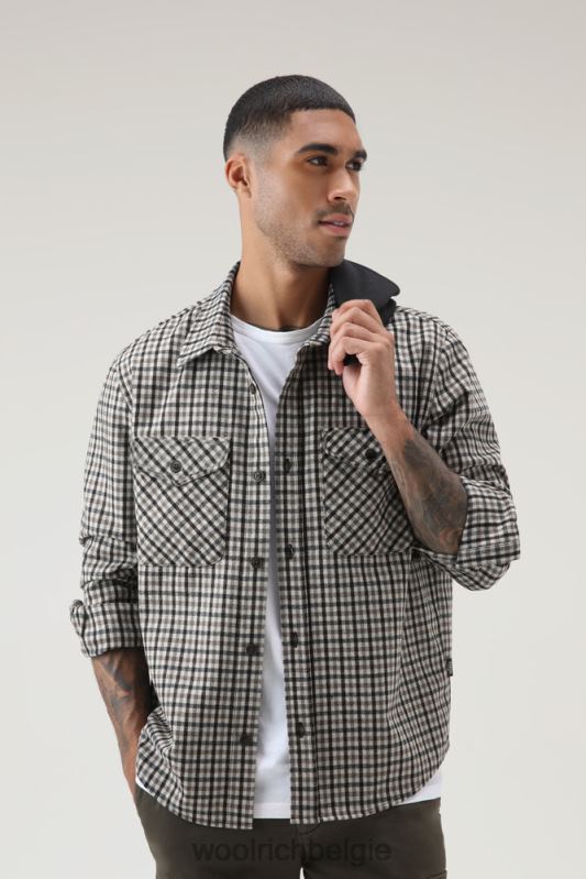 flanellen overshirt van wolmix gemaakt in de VS Woolrich Heren 8TTN0852 crème cheque kleding