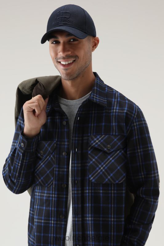 flanellen overshirt van wolmix gemaakt in de VS Woolrich Heren 8TTN0857 blauwe ruit kleding