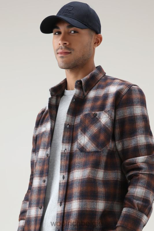 forel run geruit flanellen overhemd van een wolmix Woolrich Heren 8TTN0843 oranje vinkje kleding