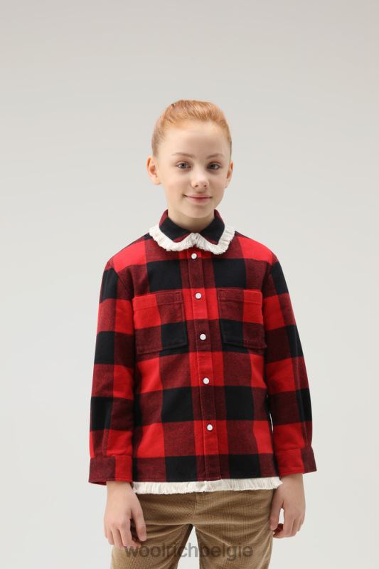 g flanellen overshirt met buffelruit en franjes Woolrich meisjes 8TTN0916 rode buffel kleding