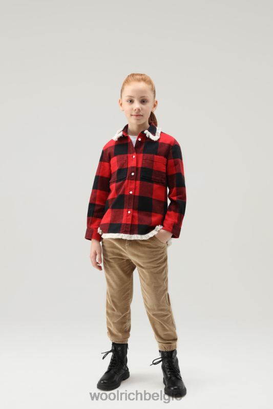 g flanellen overshirt met buffelruit en franjes Woolrich meisjes 8TTN0916 rode buffel kleding
