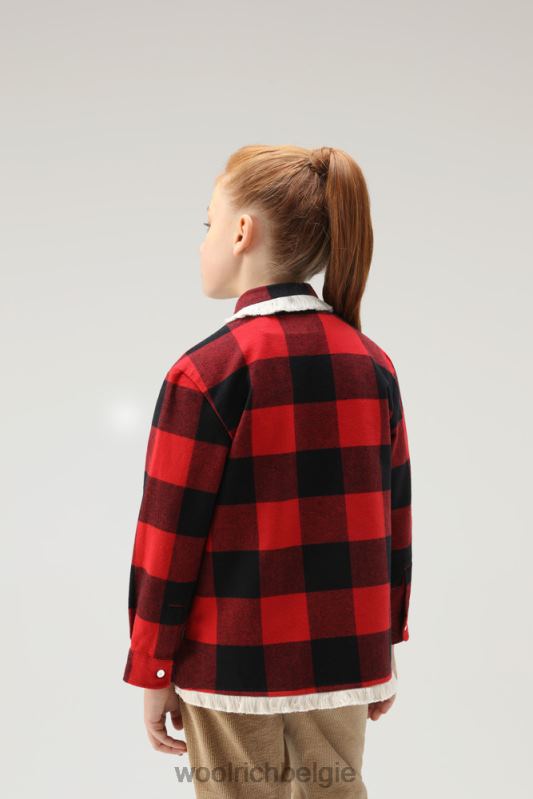 g flanellen overshirt met buffelruit en franjes Woolrich meisjes 8TTN0916 rode buffel kleding
