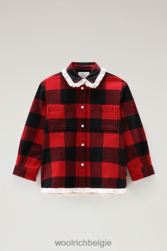 g flanellen overshirt met buffelruit en franjes Woolrich meisjes 8TTN0916 rode buffel kleding