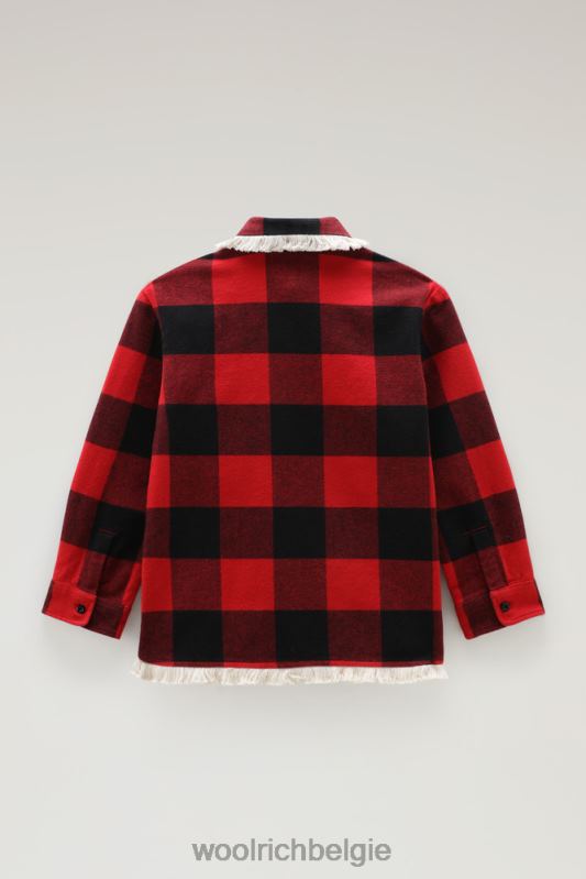 g flanellen overshirt met buffelruit en franjes Woolrich meisjes 8TTN0916 rode buffel kleding