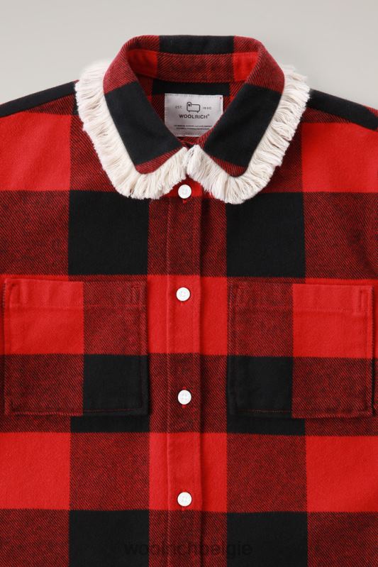 g flanellen overshirt met buffelruit en franjes Woolrich meisjes 8TTN0916 rode buffel kleding