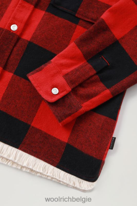 g flanellen overshirt met buffelruit en franjes Woolrich meisjes 8TTN0916 rode buffel kleding