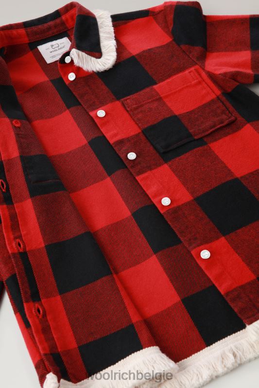 g flanellen overshirt met buffelruit en franjes Woolrich meisjes 8TTN0916 rode buffel kleding