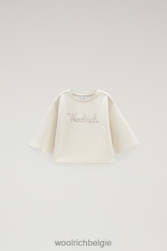 g fleece cropped ronde hals van katoenfleece met wijde mouwen Woolrich meisjes 8TTN0895 melkachtige crème kleding