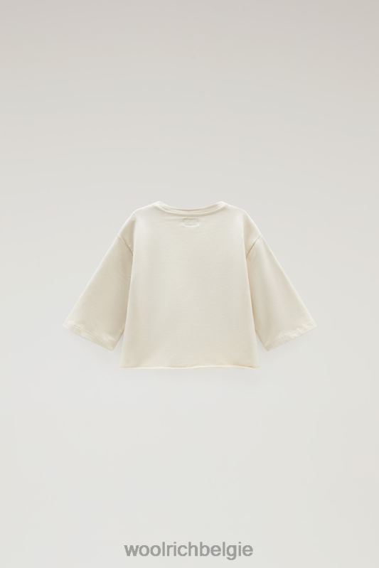 g fleece cropped ronde hals van katoenfleece met wijde mouwen Woolrich meisjes 8TTN0895 melkachtige crème kleding