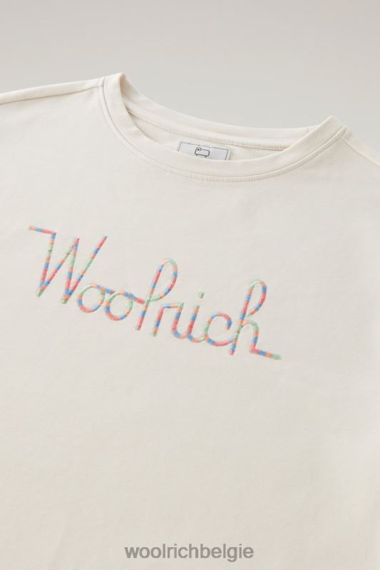 g fleece cropped ronde hals van katoenfleece met wijde mouwen Woolrich meisjes 8TTN0895 melkachtige crème kleding
