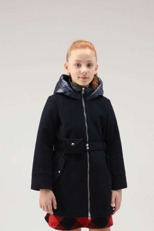 g parka van wolmix met doorgestikt rugpand Woolrich meisjes 8TTN0926 Melton blauw kleding