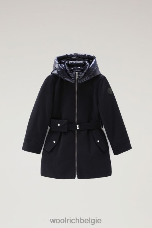 g parka van wolmix met doorgestikt rugpand Woolrich meisjes 8TTN0926 Melton blauw kleding