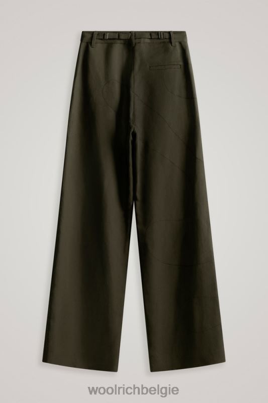 geborduurde broek met wijde pijpen van een linnenmix van Danielle Cathari Woolrich vrouwen 8TTN0135 donkergroen kleding