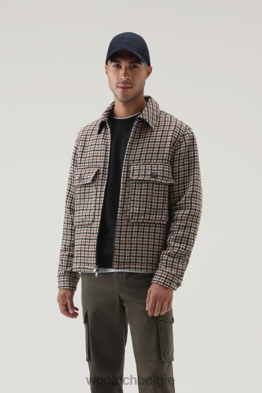 geruit flanellen overshirt van wolmix met rits aan de voorkant Woolrich Heren 8TTN0709 bruine ruit kleding