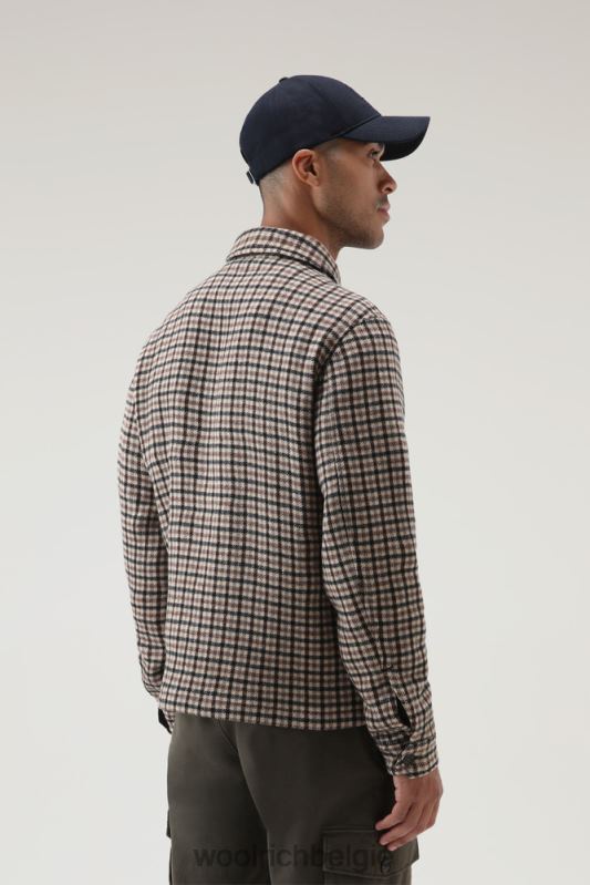 geruit flanellen overshirt van wolmix met rits aan de voorkant Woolrich Heren 8TTN0709 bruine ruit kleding