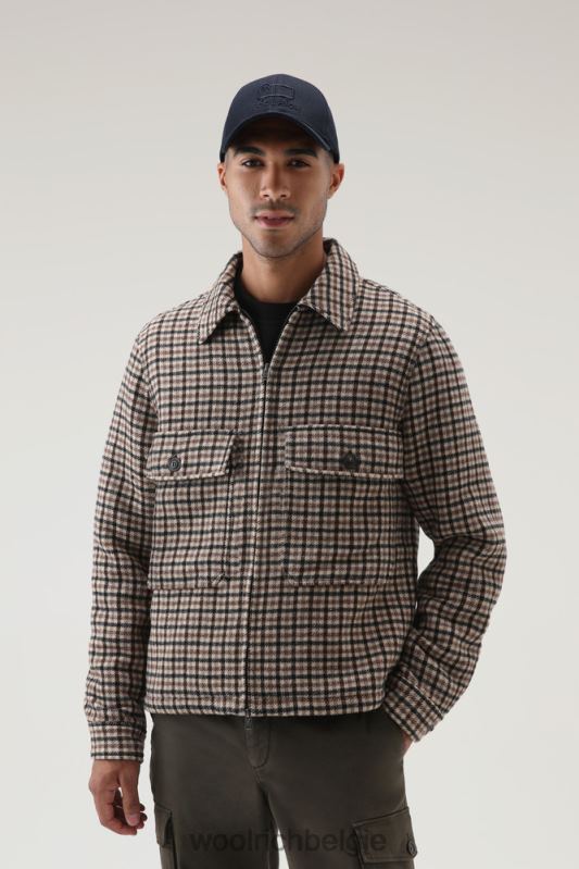 geruit flanellen overshirt van wolmix met rits aan de voorkant Woolrich Heren 8TTN0709 bruine ruit kleding
