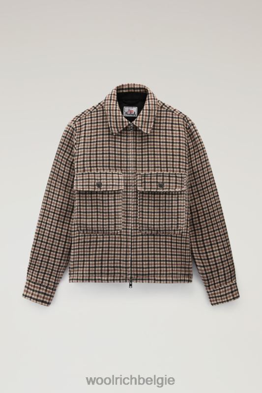 geruit flanellen overshirt van wolmix met rits aan de voorkant Woolrich Heren 8TTN0709 bruine ruit kleding