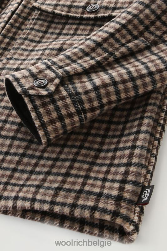geruit flanellen overshirt van wolmix met rits aan de voorkant Woolrich Heren 8TTN0709 bruine ruit kleding