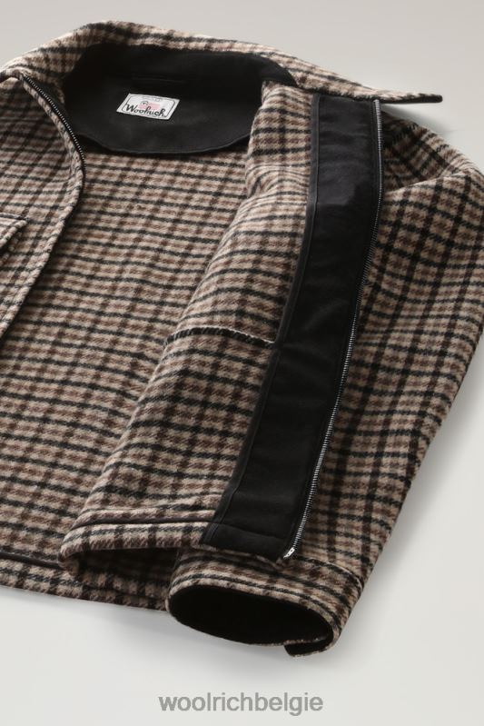 geruit flanellen overshirt van wolmix met rits aan de voorkant Woolrich Heren 8TTN0709 bruine ruit kleding