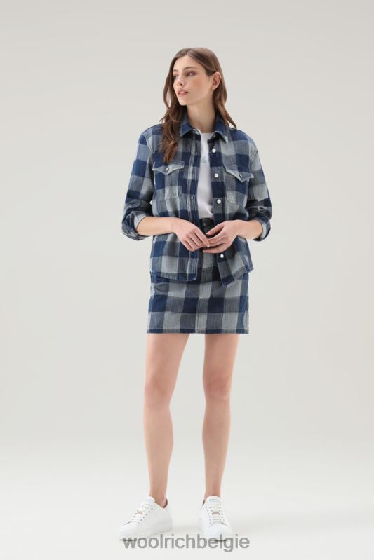 geruit overhemd van puur katoendenim Woolrich vrouwen 8TTN037 donkere indigo buffel kleding