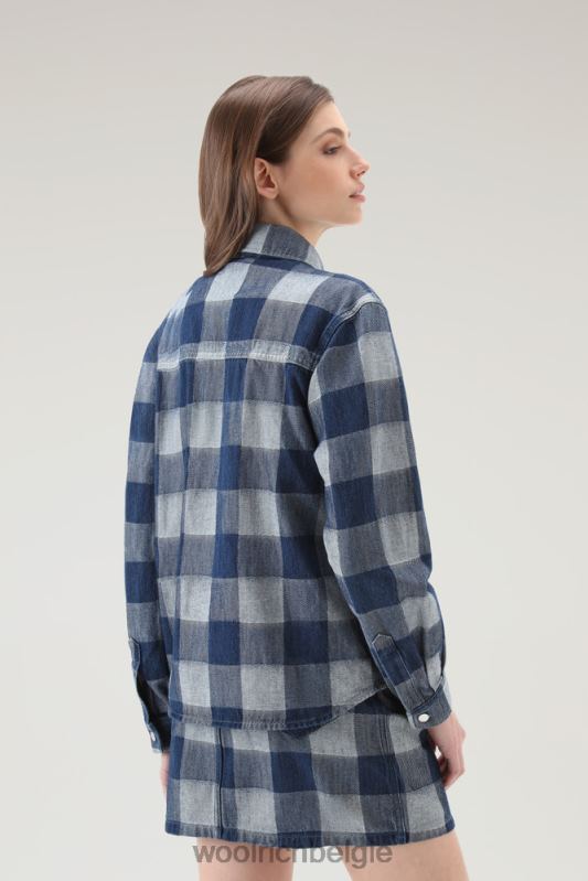 geruit overhemd van puur katoendenim Woolrich vrouwen 8TTN037 donkere indigo buffel kleding