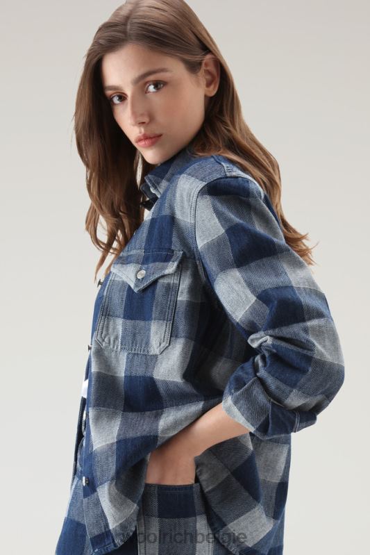 geruit overhemd van puur katoendenim Woolrich vrouwen 8TTN037 donkere indigo buffel kleding