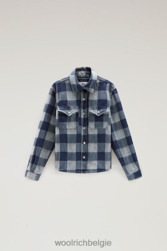 geruit overhemd van puur katoendenim Woolrich vrouwen 8TTN037 donkere indigo buffel kleding