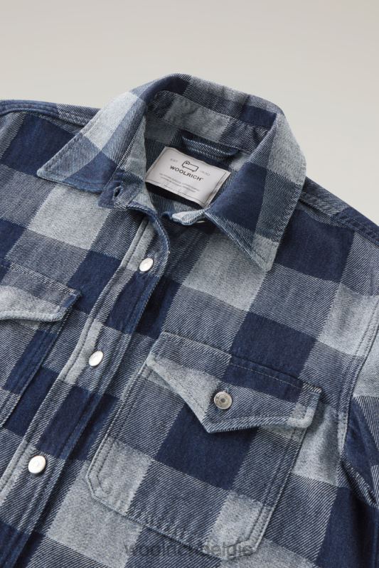 geruit overhemd van puur katoendenim Woolrich vrouwen 8TTN037 donkere indigo buffel kleding