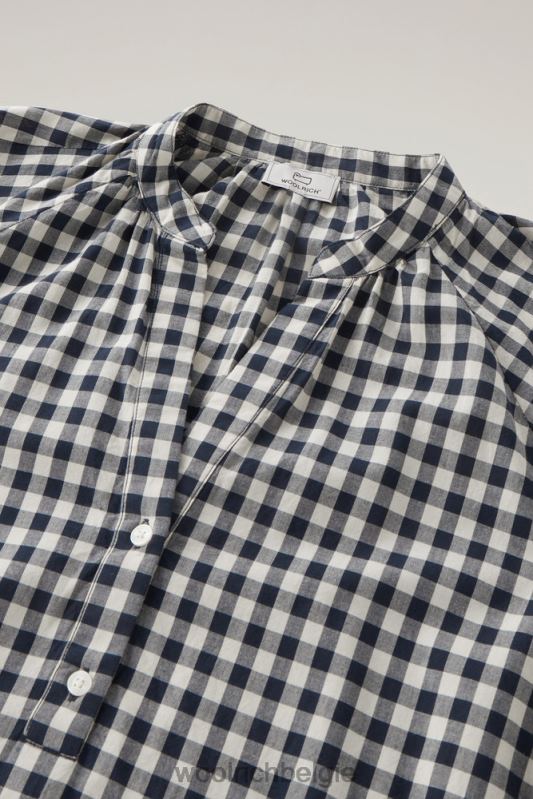geruite jurk van puur katoen met ruches Woolrich vrouwen 8TTN0165 blauwe buffel kleding
