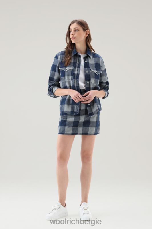 geruite minirok van puur katoendenim Woolrich vrouwen 8TTN076 donkere indigo buffel kleding