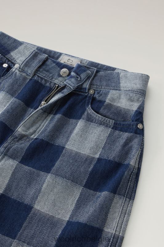 geruite minirok van puur katoendenim Woolrich vrouwen 8TTN076 donkere indigo buffel kleding