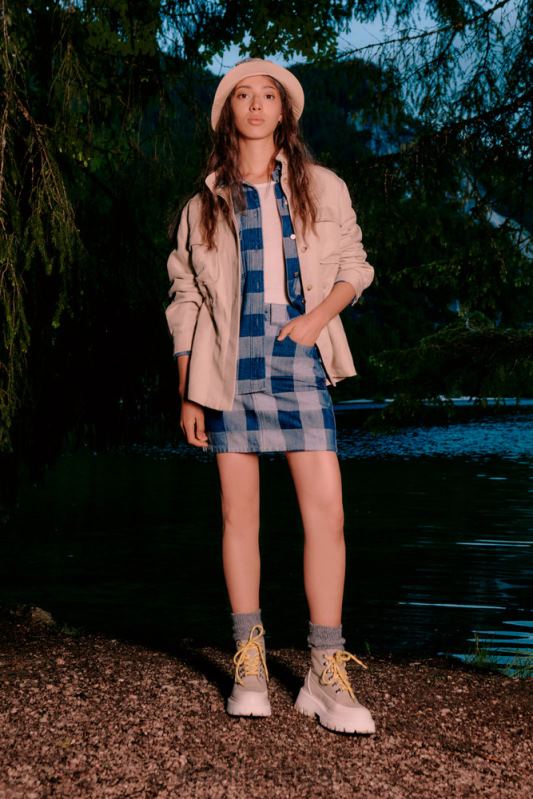 geruite minirok van puur katoendenim Woolrich vrouwen 8TTN076 donkere indigo buffel kleding