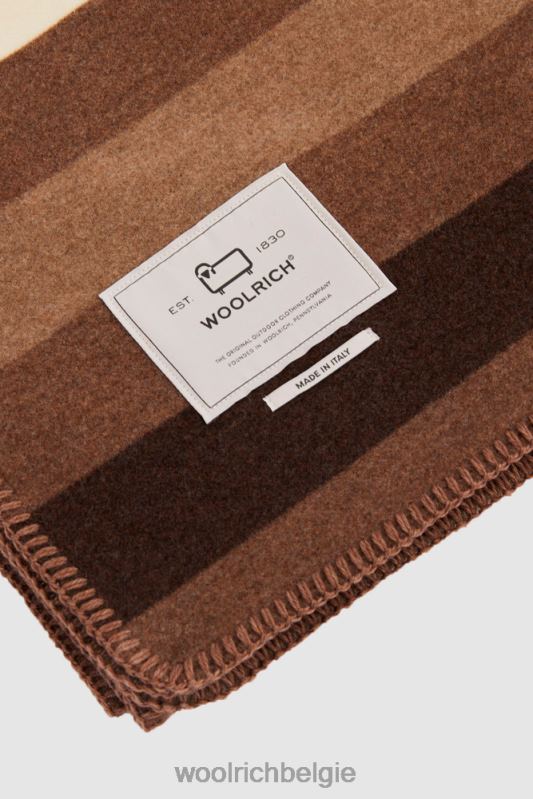 gestreepte deken van wolmix Woolrich unisex 8TTN0676 kameel streep accessoires