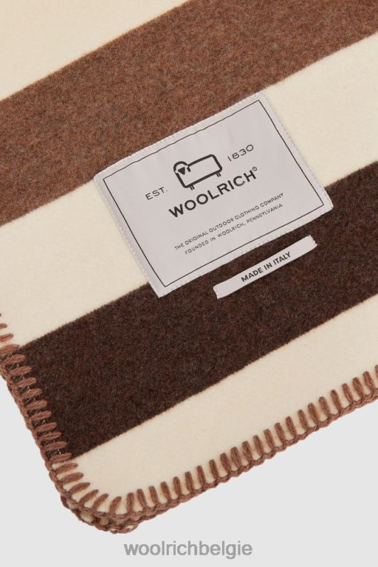 gestreepte deken van wolmix Woolrich unisex 8TTN0702 ivoorkleurige streep accessoires