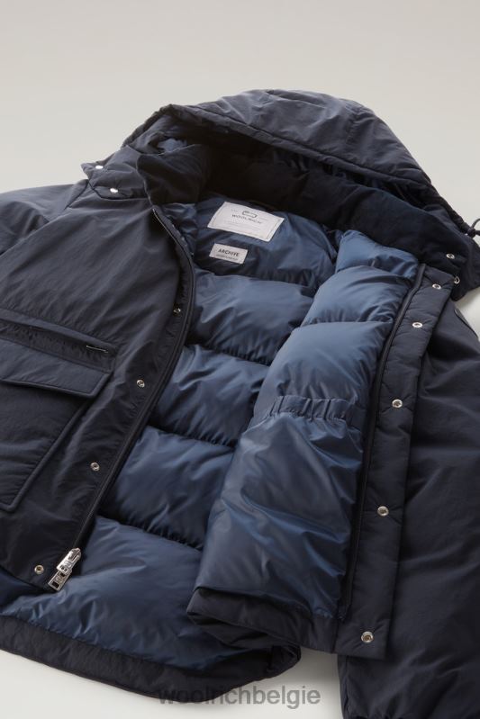 gewatteerd aleutian jack van eco taslan nylon met afneembare capuchon Woolrich Heren 8TTN0390 Melton blauw kleding