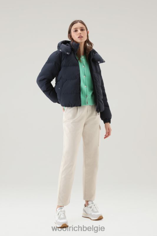 gewatteerd donsjack van eco taslan nylon met afneembare capuchon Woolrich vrouwen 8TTN081 Melton blauw kleding