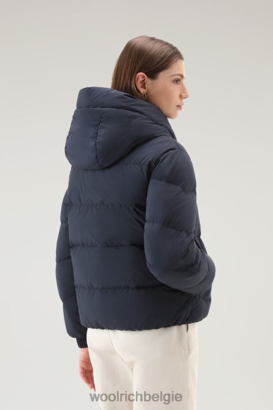 gewatteerd donsjack van eco taslan nylon met afneembare capuchon Woolrich vrouwen 8TTN081 Melton blauw kleding