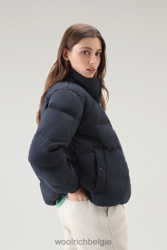 gewatteerd donsjack van eco taslan nylon met afneembare capuchon Woolrich vrouwen 8TTN081 Melton blauw kleding