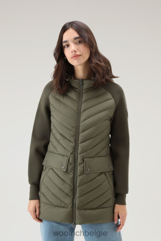 gewatteerd hybride jack met afneembare capuchon Woolrich vrouwen 8TTN0130 donkergroen kleding