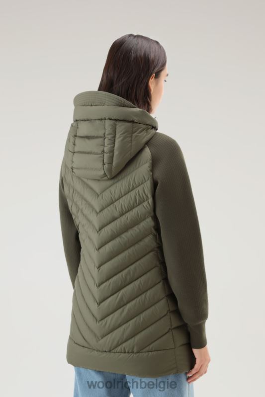 gewatteerd hybride jack met afneembare capuchon Woolrich vrouwen 8TTN0130 donkergroen kleding